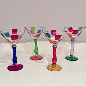 Set of 4 Hand Painted Glass Martini Glasses